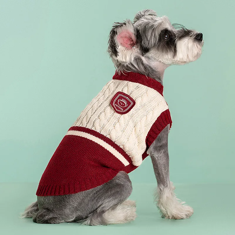 Pet Dog Knitted Sweater Clothes for Small Medium Dogs Winter Dog School Uniform Jumper Chihuahua French Bulldog Puppy Coat