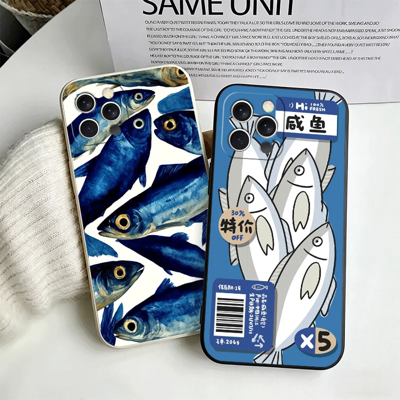 Discounted Salted Fish Soft Phone Case For Iphone 16 17 Pro Max 17E 16E 14 15 Plus 12 13 7 8 SE Black White Couple Cover