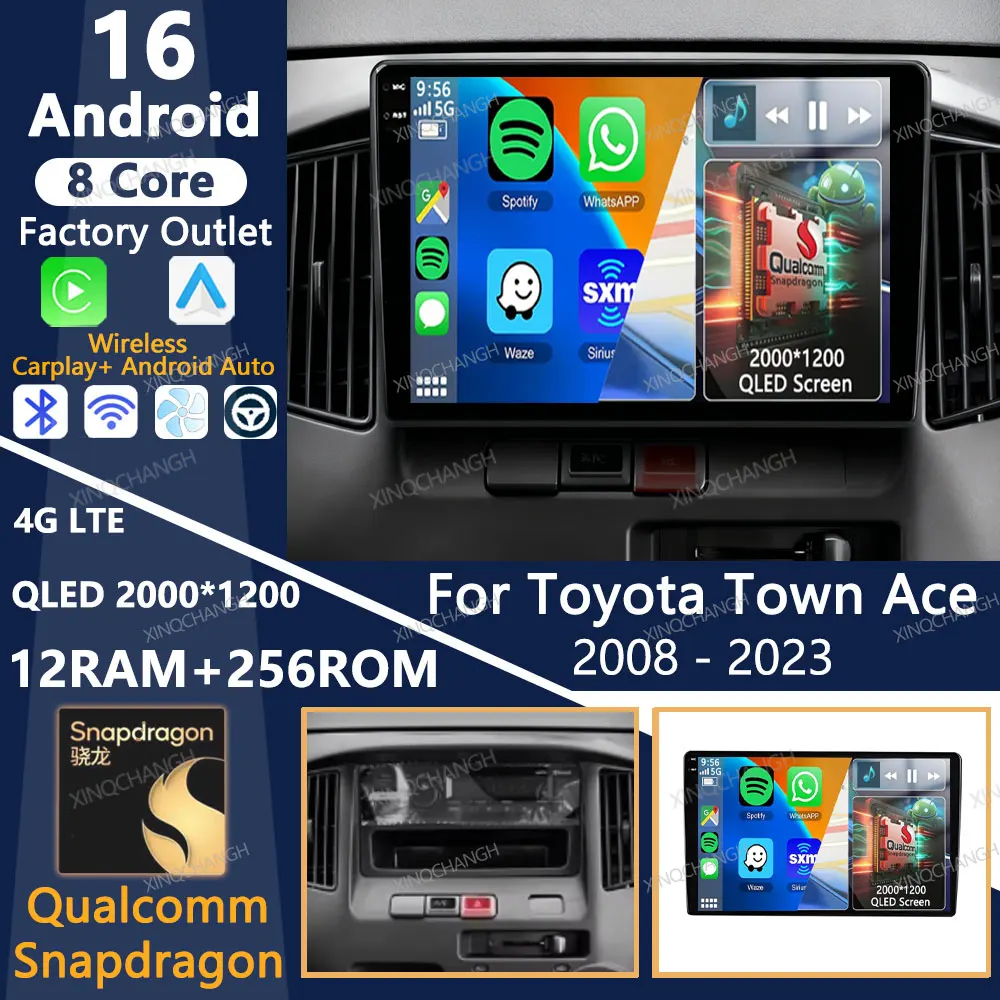 Android 16 Car Radio For Toyota Town Ace 2008 - 2023 GPS QLED Carplay Auto 2DIN 4G WIFI Multimedia Stereo Video Player Head Unit