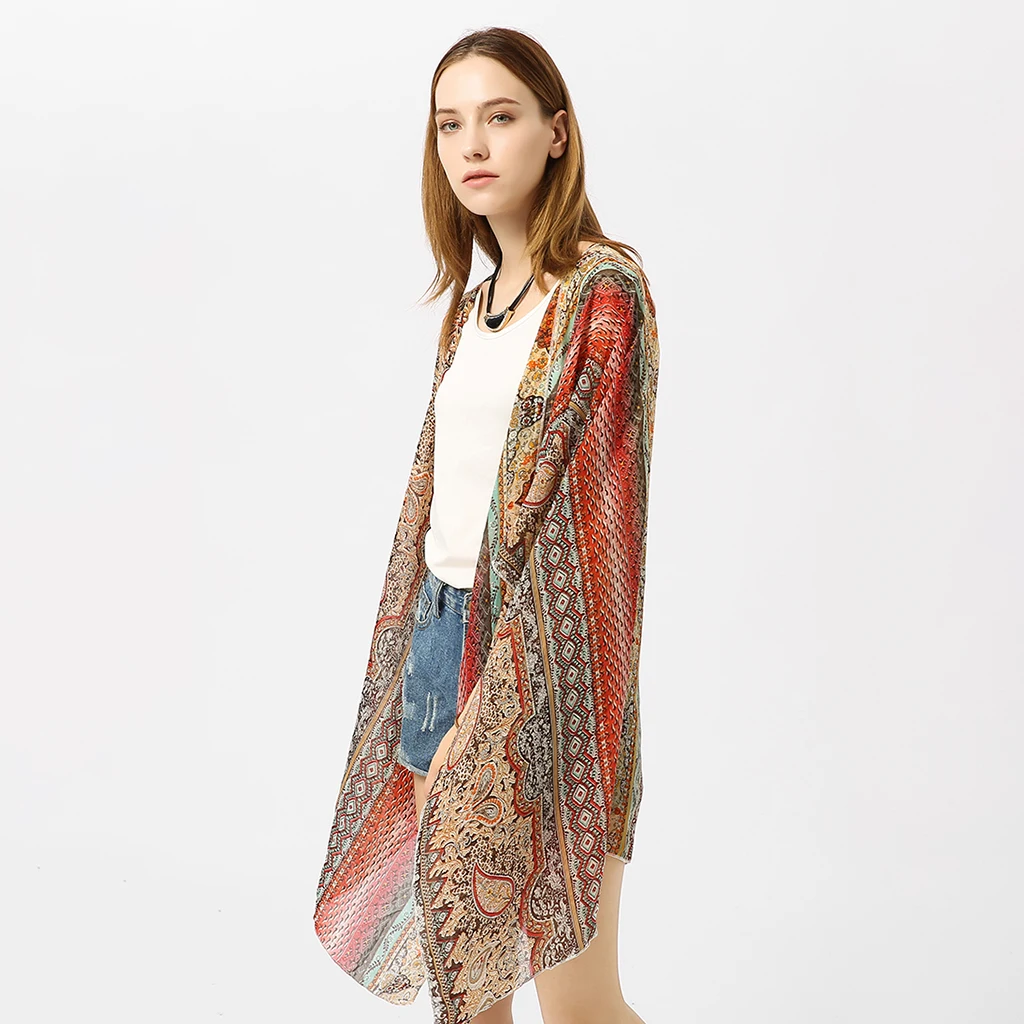 Women’s Chiffon Long Kimono Loose Cardigan Lightweight Breathable Flowy Open Front Tops