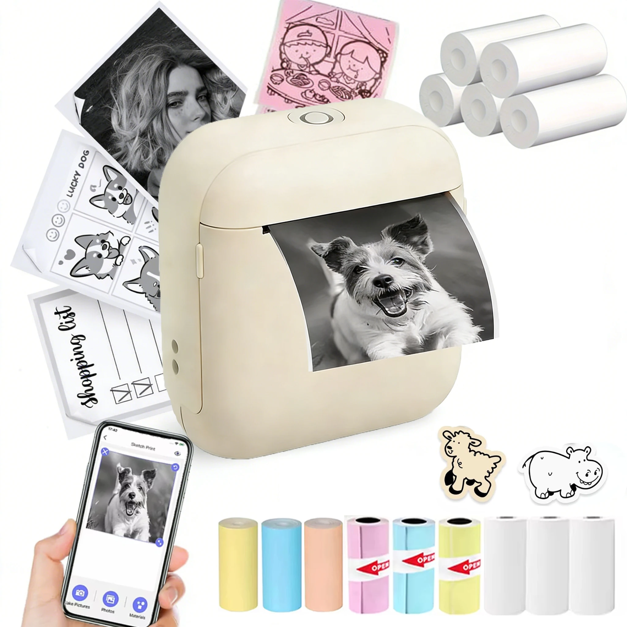 Portable Printer 58MM Thermal Printer Bluetooth Pocket Photo Wireless Printer Marker For Office/Home /Journals/Memos/Notes Print