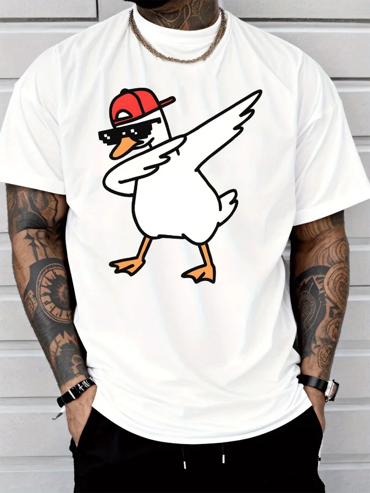 Men Summer Cool Dab Duck Print T Shirt Crew Neck Short Sleeve Loose Soft Casual Streetwear Fashion Daily Wear Tops Tee