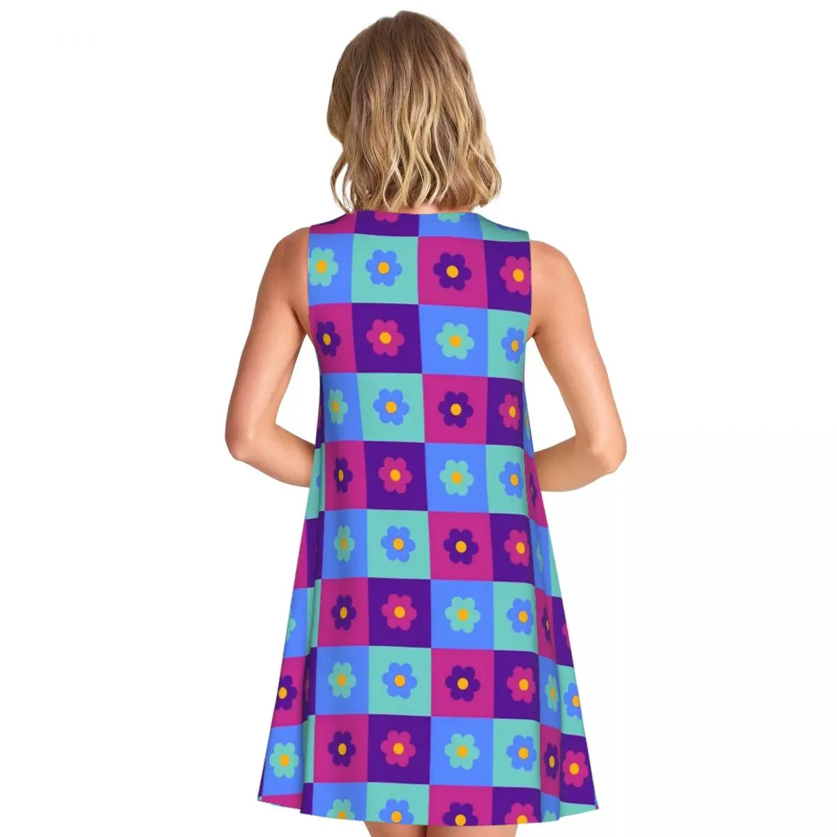 Colorblock Daisies Tank Dress Flower Print Sleeveless Cute Dresses Lady O Neck Streetwear Dress Summer Graphic Vestido Present