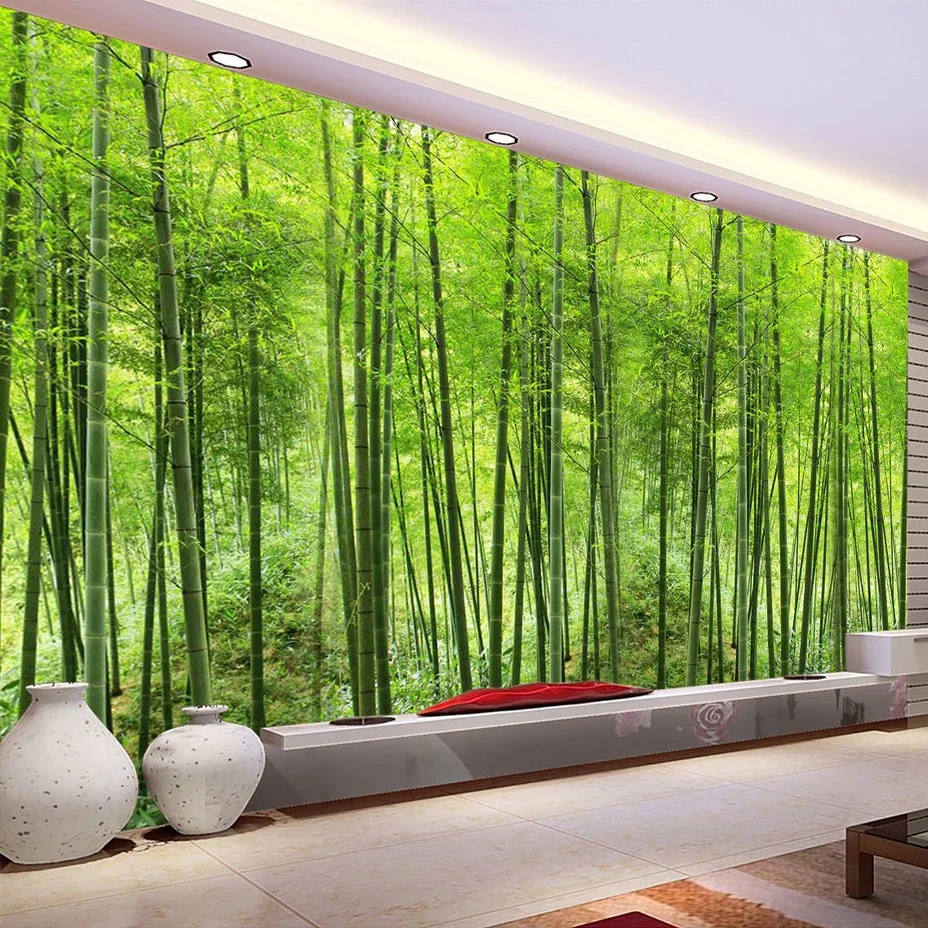 Pemandangan Alam Hijau Hutan Bambu Foto Mural Disesuaikan Ukuran 3D Wallpaper untuk Dinding Ruang Tamu TV Sofa Latar Belakang Dinding Dekorasi