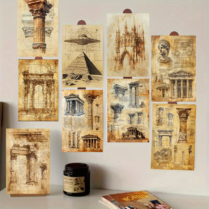 20PCS Vintage Travel Postcards, Buildings Such As The Temple of Agriculture and Pyramids, Collectibles for Cycling Enthusiasts