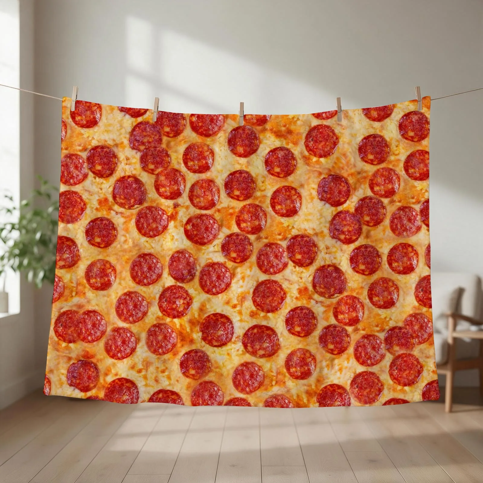 Realistic Pepperoni Pizza Pattern Throw Blanket
