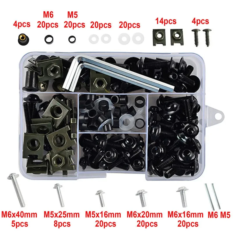 177Pcs Screws Nut Kit M6 M5 Fairing Bolts Kit Motorcycle Full Fairing Bolt Kits Mounting Washers Nuts Screws Set