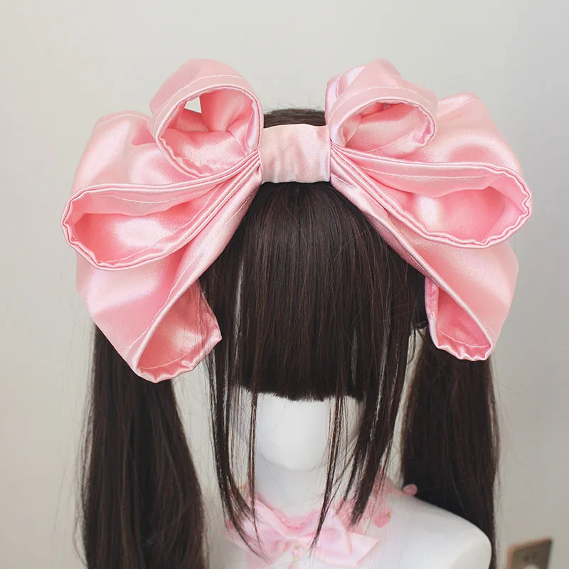여자 귀여운 헤어웨어 오버사이즈 리본 헤어밴드 수제 JK KC 벨벳 새틴 리본 헤어밴드 로리타 헤어 액세서리