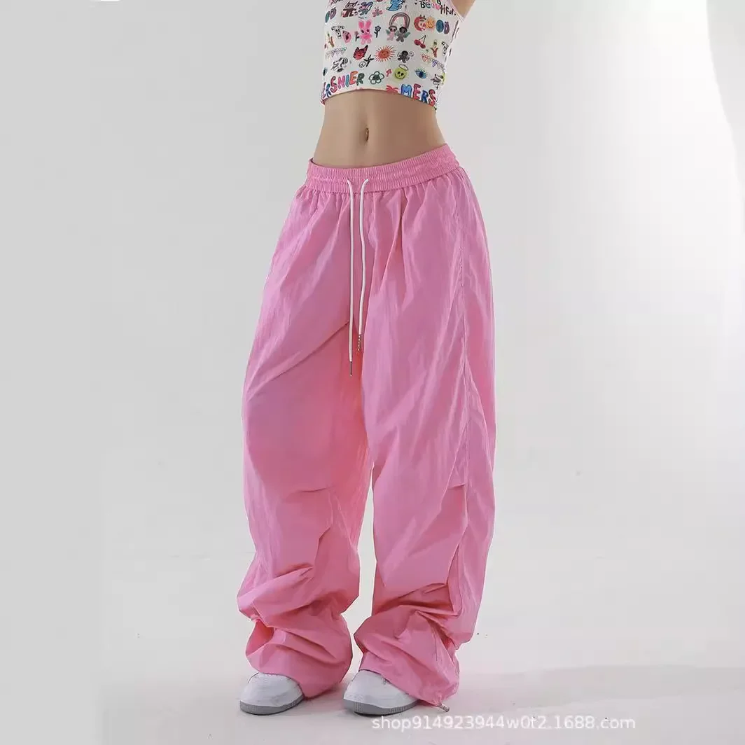 

Spicy Girl Wide Leg Work Pants Women Summer Thin Quick Drying Solid High Waist Drawstring Pockets Loose Straight Casual Trousers