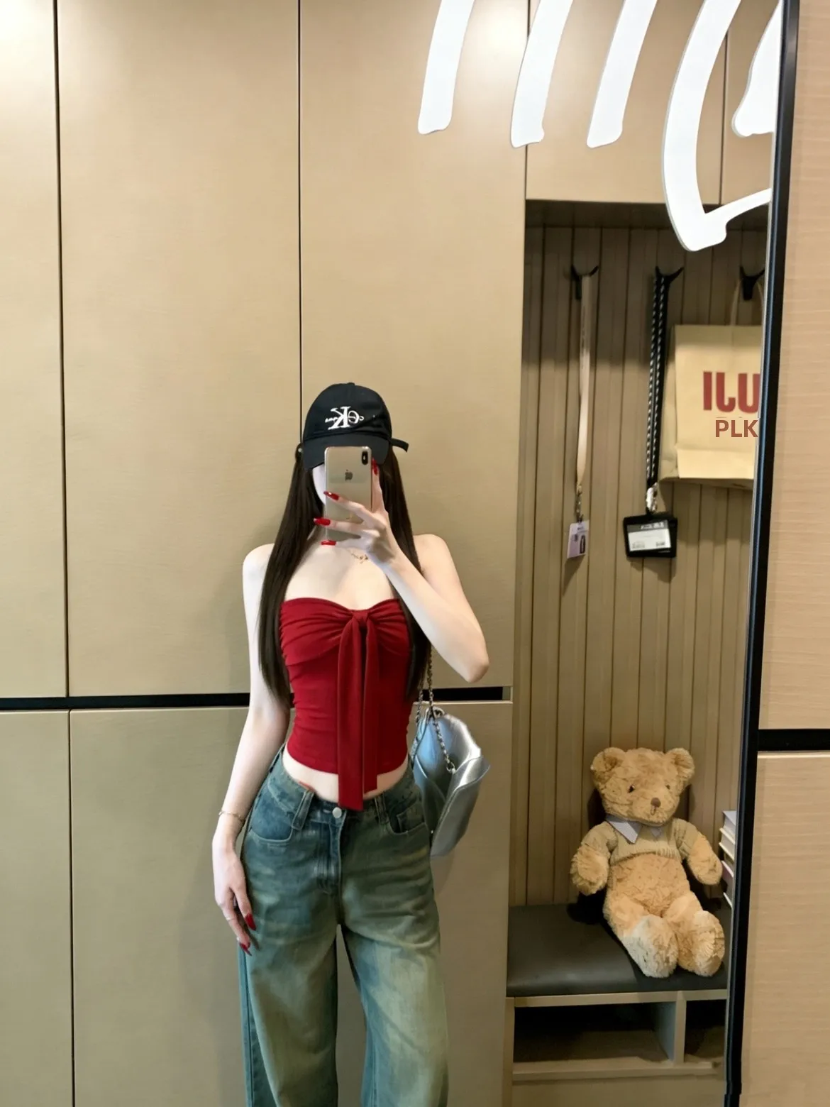 

Sexy Red Knot Strapless Bikini Show Shoulder Slimming Pure Desire Strap Design for Young Girls Summer Season