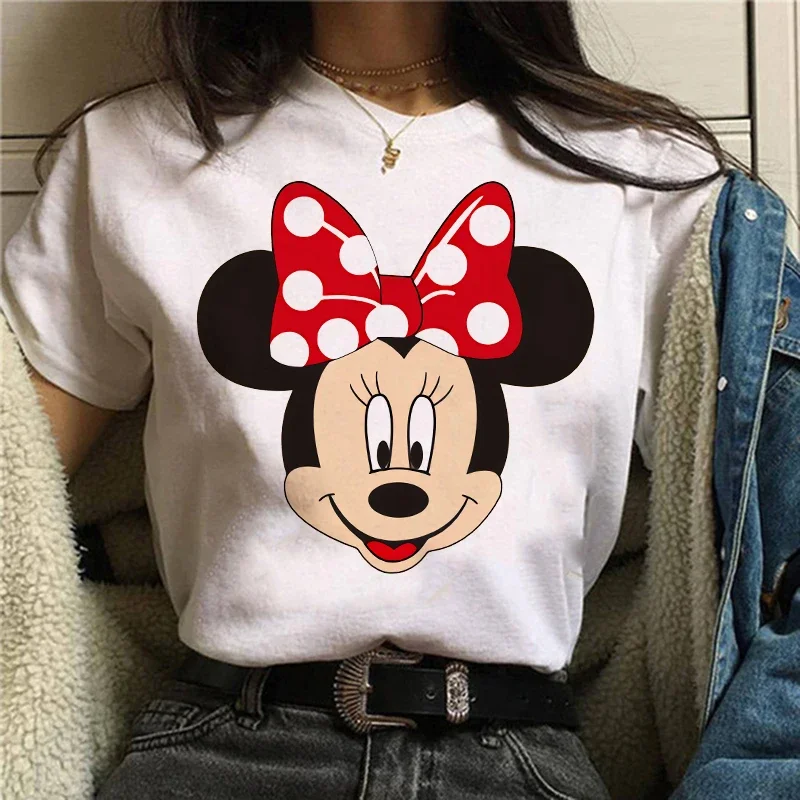 New Minnie Print T-shirt Kawaii Girl Disney T-shirt Cute Teen T-shirt Fashion Girl Black T-shirt Street wear short sleeve clothe