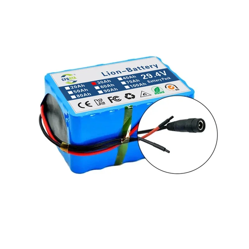 7S5P 18650 Lithium Battery Pack 24V 80Ah 15A BMS 500W 29.4V 80000mAh for Wheelchair Electric Vehicle Plus 2A Charger