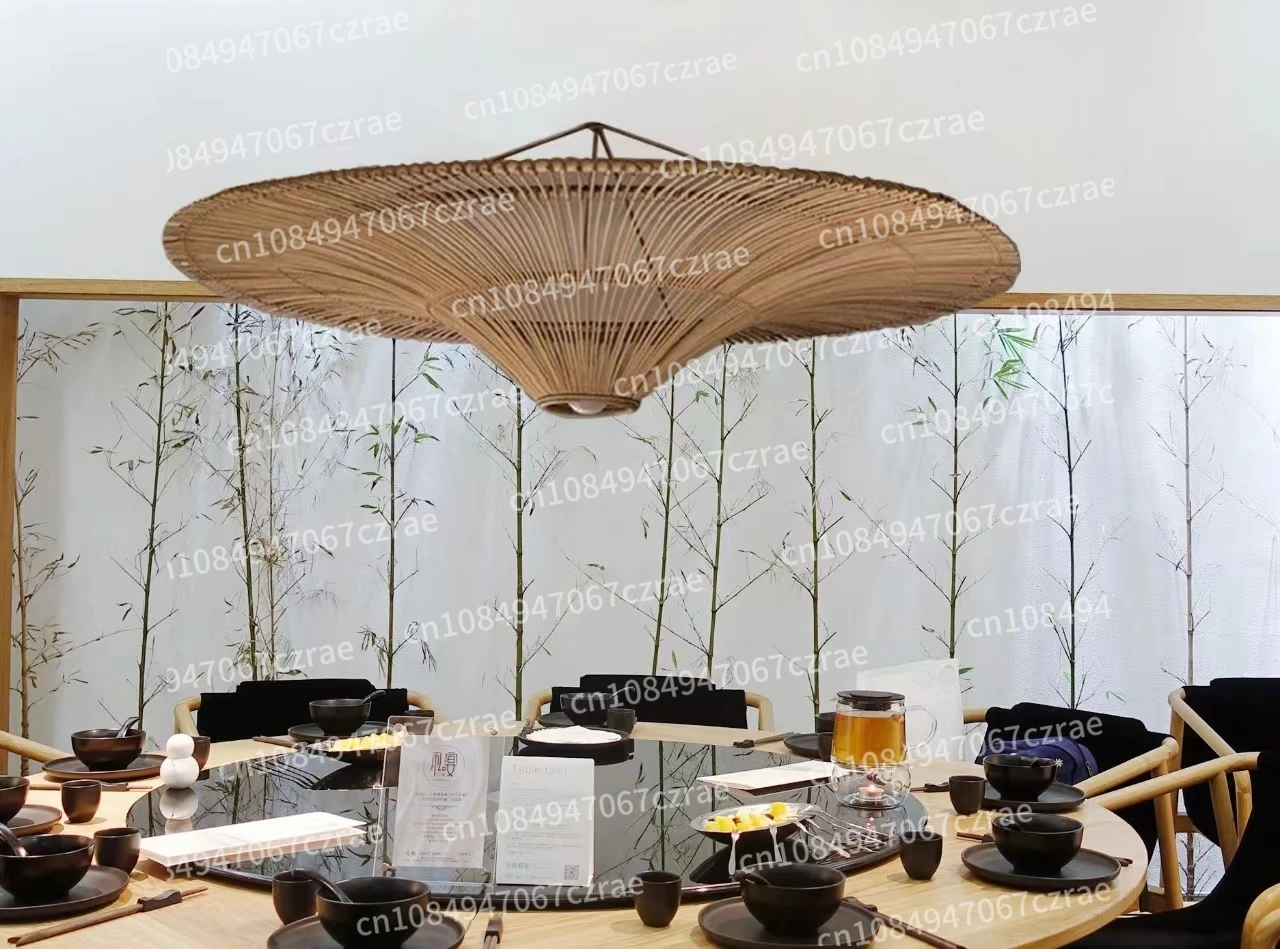 Garden simple style chandelier, retro Chinese pure handmade traditional craft rattan lampshade