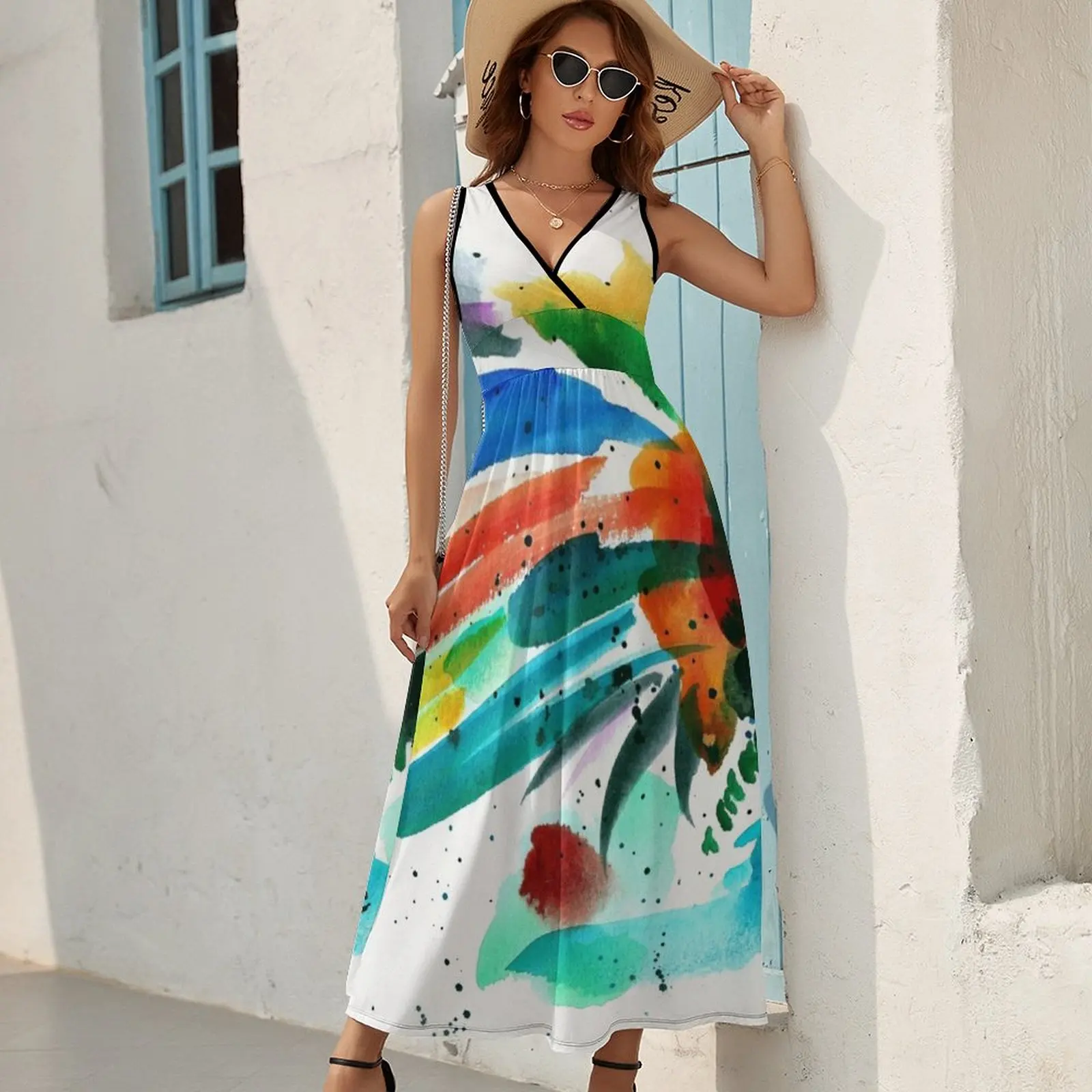 Colorful Abstract Splash IN Watercolor Painting Sleeveless Dress wedding dresses for parties women's elegant loose dresses