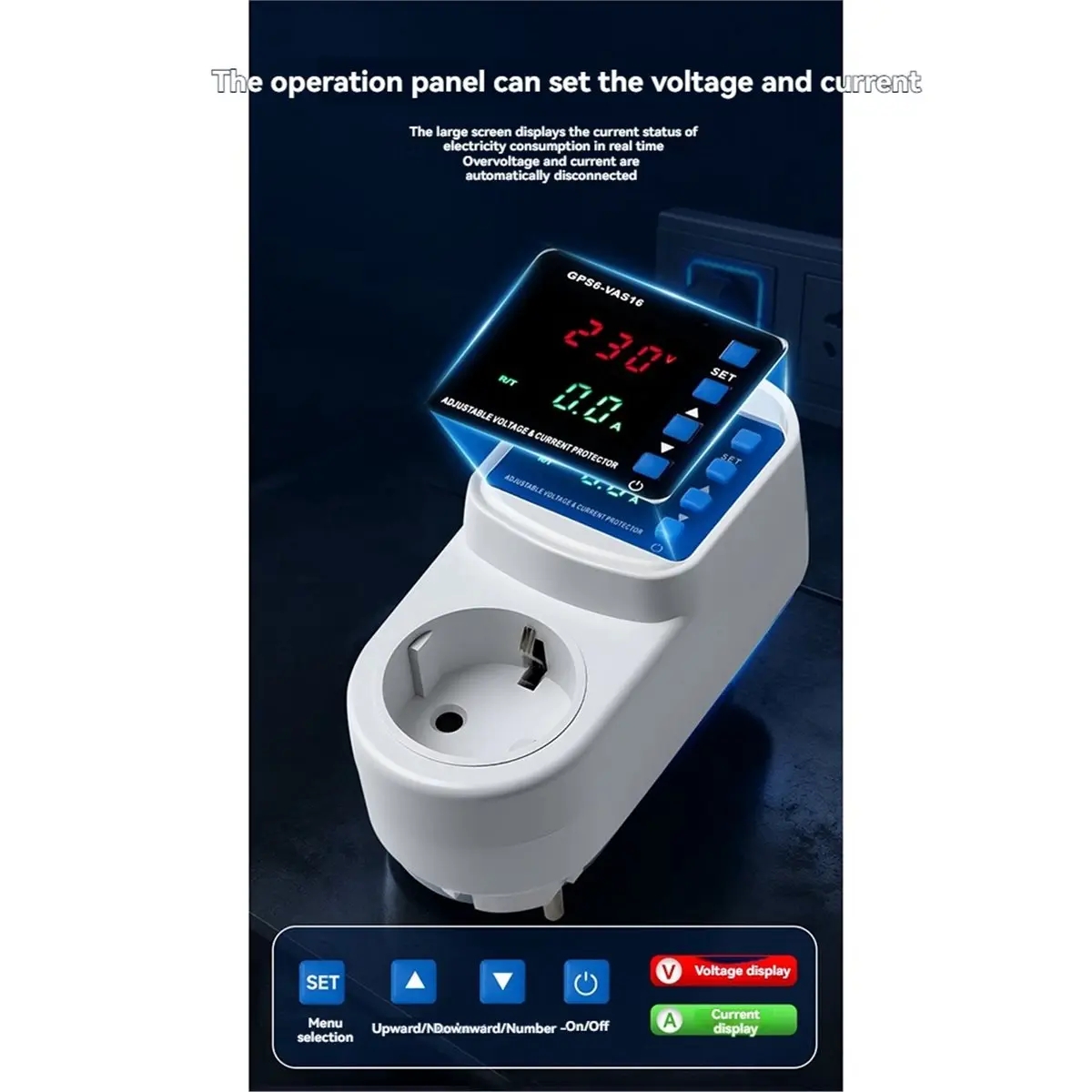 PHONE&GEAR 220V Adjustable Voltage Current Protector Plug with LED Display, over Under Voltage Protection Socket EU PLUG