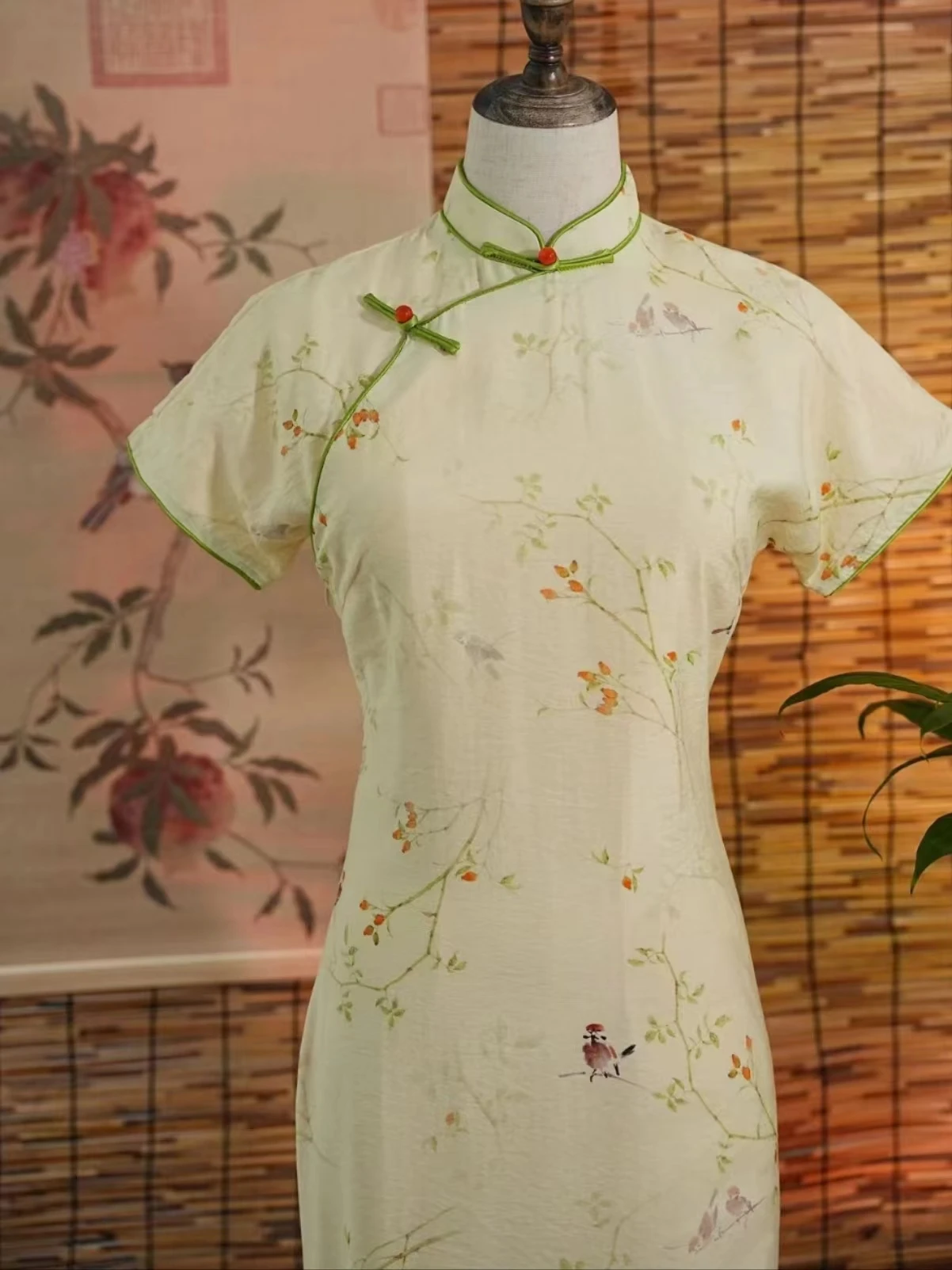 

Young Girl's een Retro Sle Dr 2024 New Summer Fre Sle Chinese Traditional Long Qipao Dr ort Sve