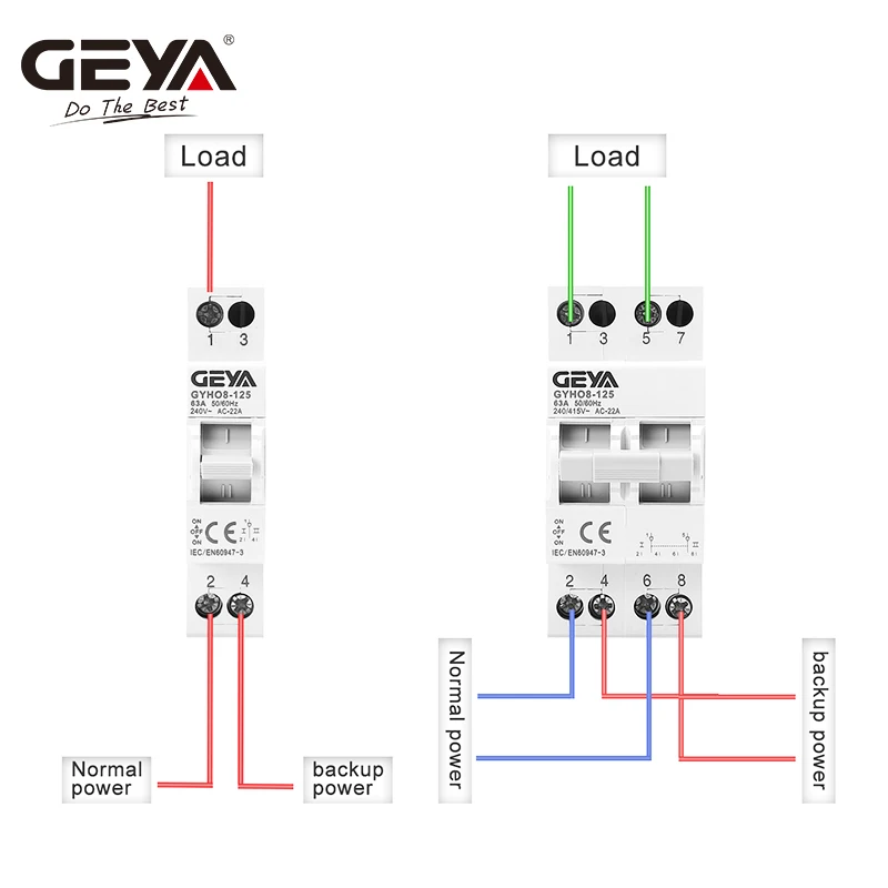 GEYA GYHO8 MTS 63A Manueller Umschaltschalter mit Doppelstromversorgung, Verriegelungs-Schutzschalter, AC-Trennschalter 1P 2P 3P 4P – Detail 3