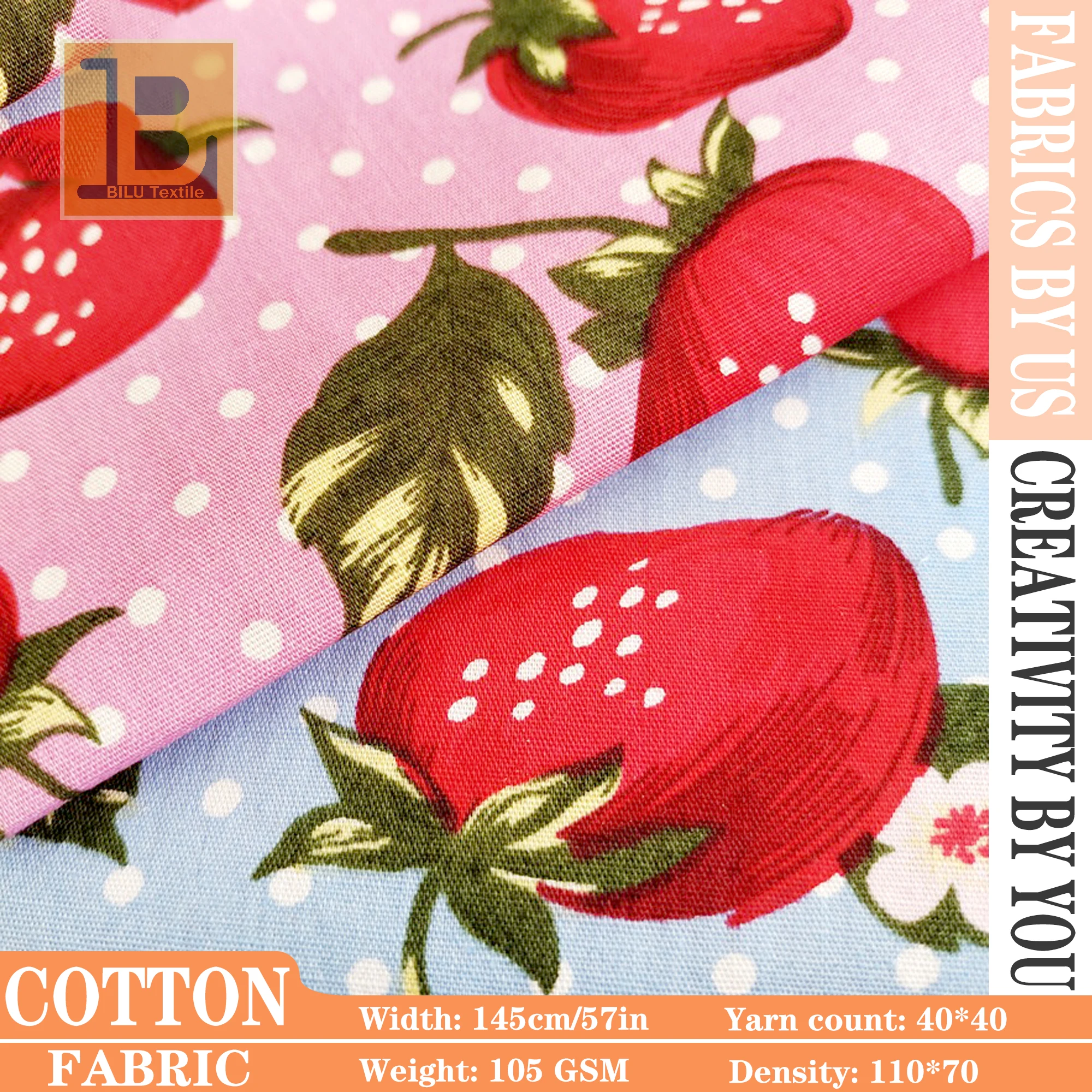

Strawberry Print 100% Cotton Fabric - 40s Premium Quality for Dresses, Shirts & Home Decor (per meter)