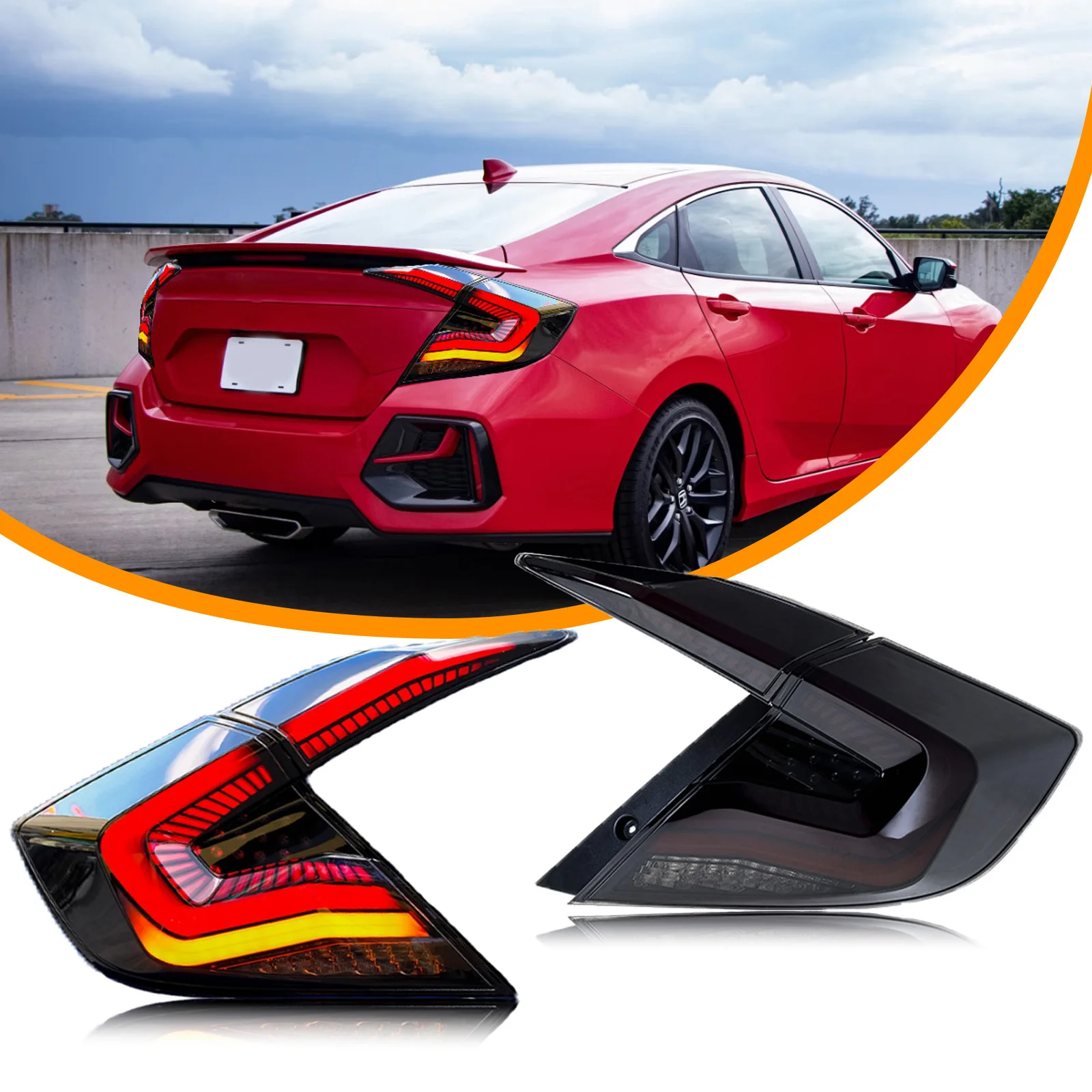 

DK Motion Tail Light For 2016-2021 10th Gen Honda Civic Sedan Tail Light Assembly With Sequential Turn Signal/Startup Animation