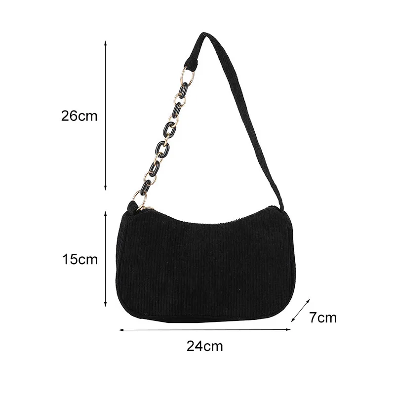 2023 Fashion Vintage Women\'s Handbags Corduroy Underarm Bag Casual Women Shoulder Bags Solid Color Zipper Female Handbag Clutch