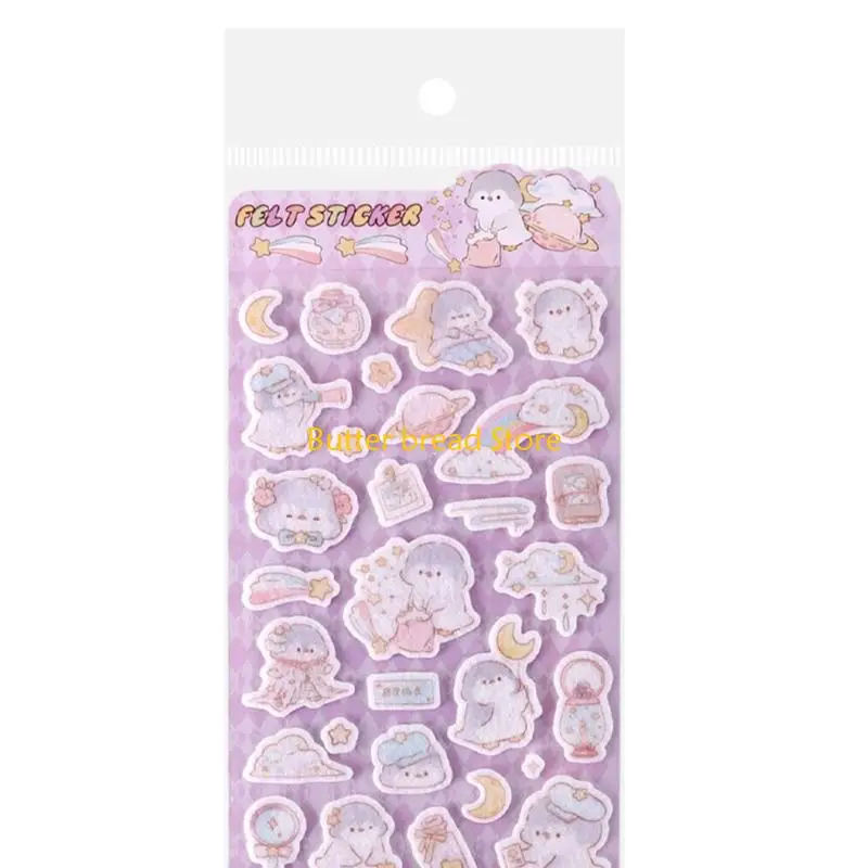 W89C Adorable Felt Paper Sticker Scrapbooking Sticker For Notebook Journal Planner Photo Album Laptop Phone Case Decoration