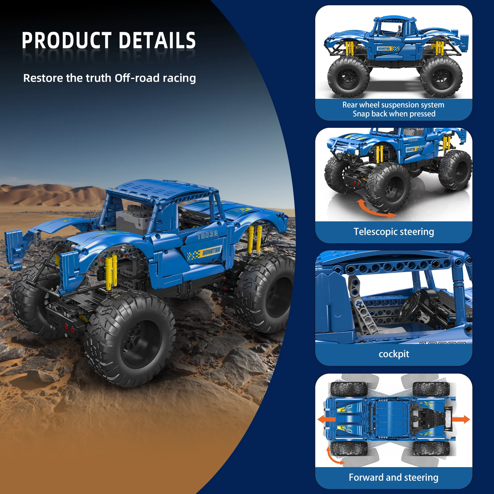 Mould King 18039 coche de juguete técnico Control remoto camión Bigfoot montaje de bloques de construcción coche ladrillos conjunto niños regalo de Navidad