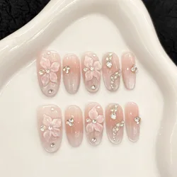 10Pcs Aurora Handmade Press on Nails Tips Long Almond Fake Nail Art Shell Flower Design Oval False Nails Woman Full Cover Nail