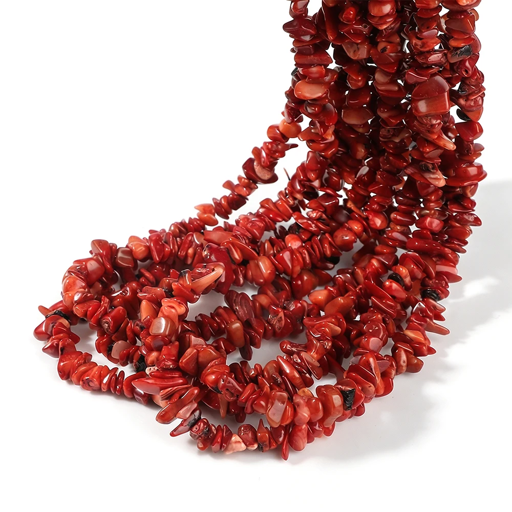 Natural Red Coral Chips Stone Beads 5mm-8mm Irregular Gravel Beads Accessories For Jewelry Making Bracelet 15inch Handmade Craft
