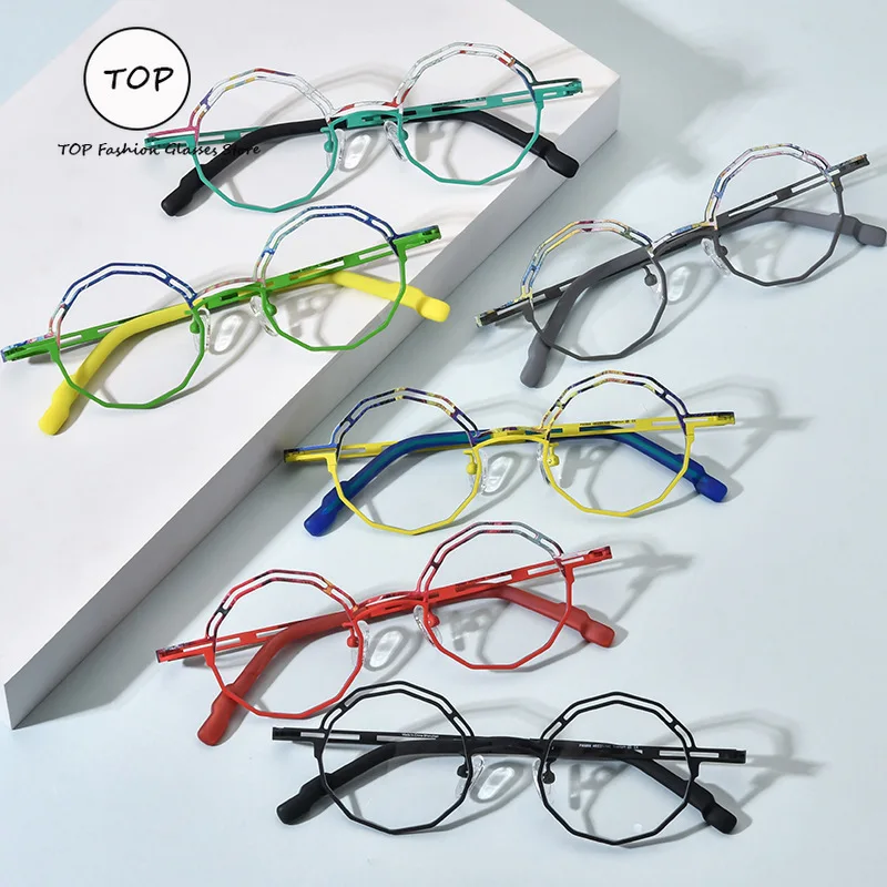 

2025 Multi-color Ultra-light Pure Titanium Men's Glasses Frame Women Polygon Glasses Can Be Matched with Myopia Optical Glasses