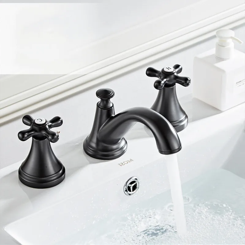 

Widespread Basin Faucets Brass Bathroom 8 Inch Sink Faucet 3 Hole Bathroom basin Mixer Unique design Classical Cross Handle