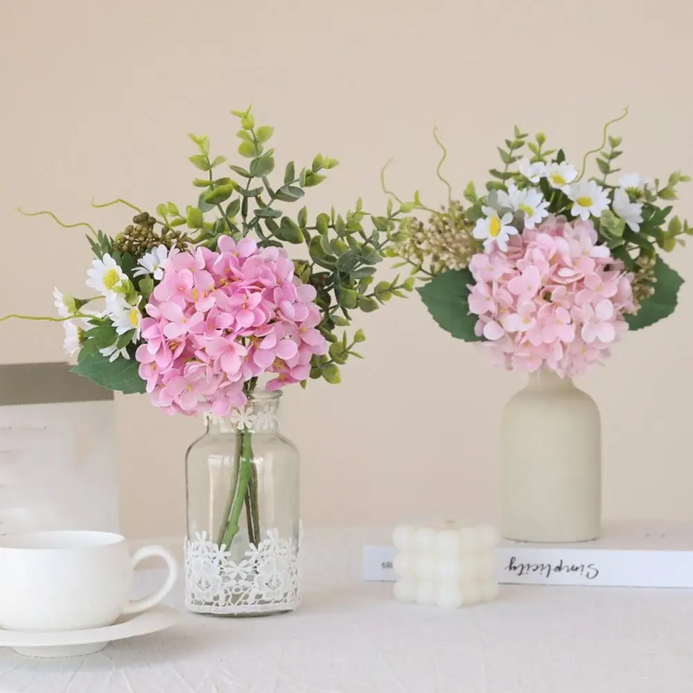 

Luxury Artificial Hydrangea Eucalyptus Bouquet Realistic Elegant Fake Flower Plastic Flower Arrangement Living Room Decor