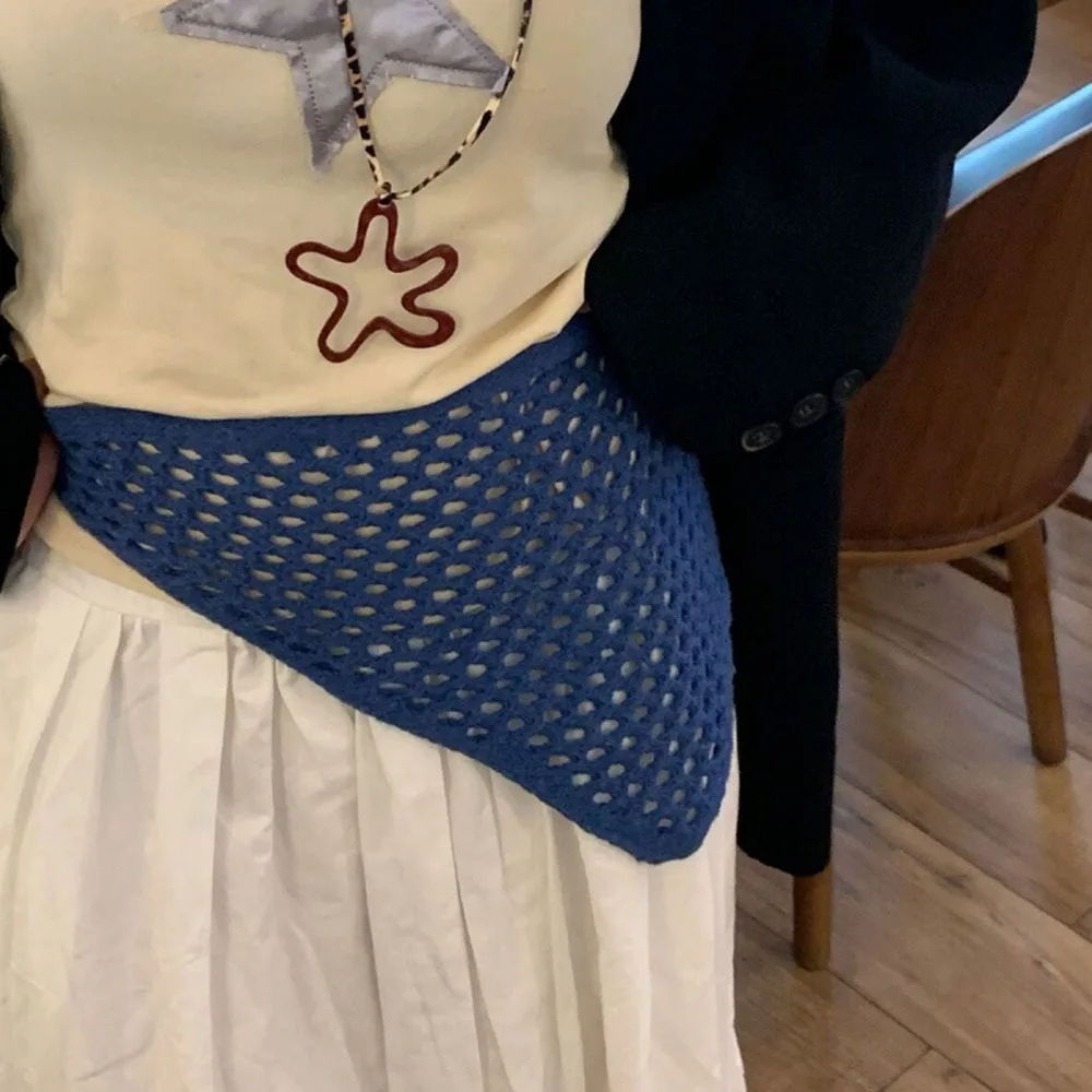 

Полая треугольная повязка на голову из полиэстера, прозрачная вязанная крючком повязка на голову в стиле Харадзюку, высокая талия, уличная одежда Y2K, занавеска для ягодиц