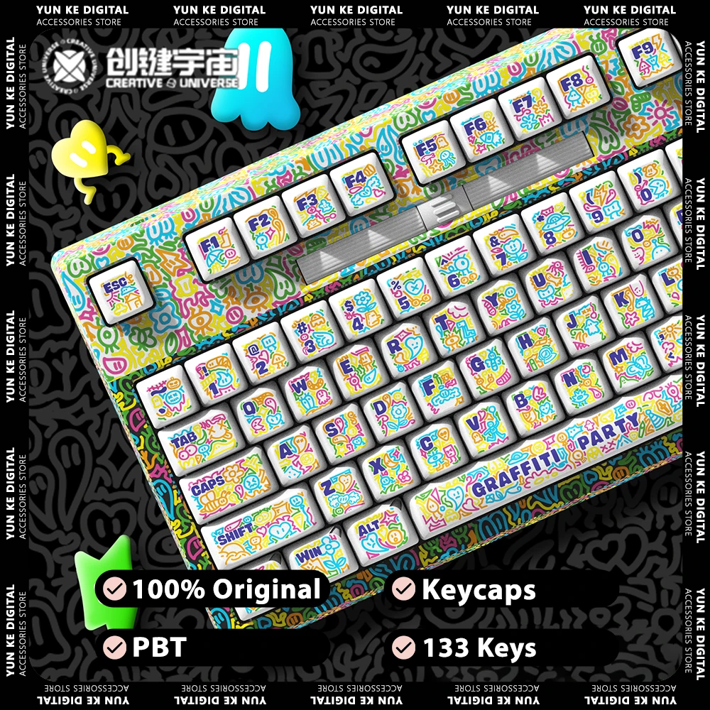 

Creative UV Graffiti Party Mechanical Keyboard Keycap Creative PBT Keycaps 133 Keys Cherry Height PC Gamer Accessories Gifts