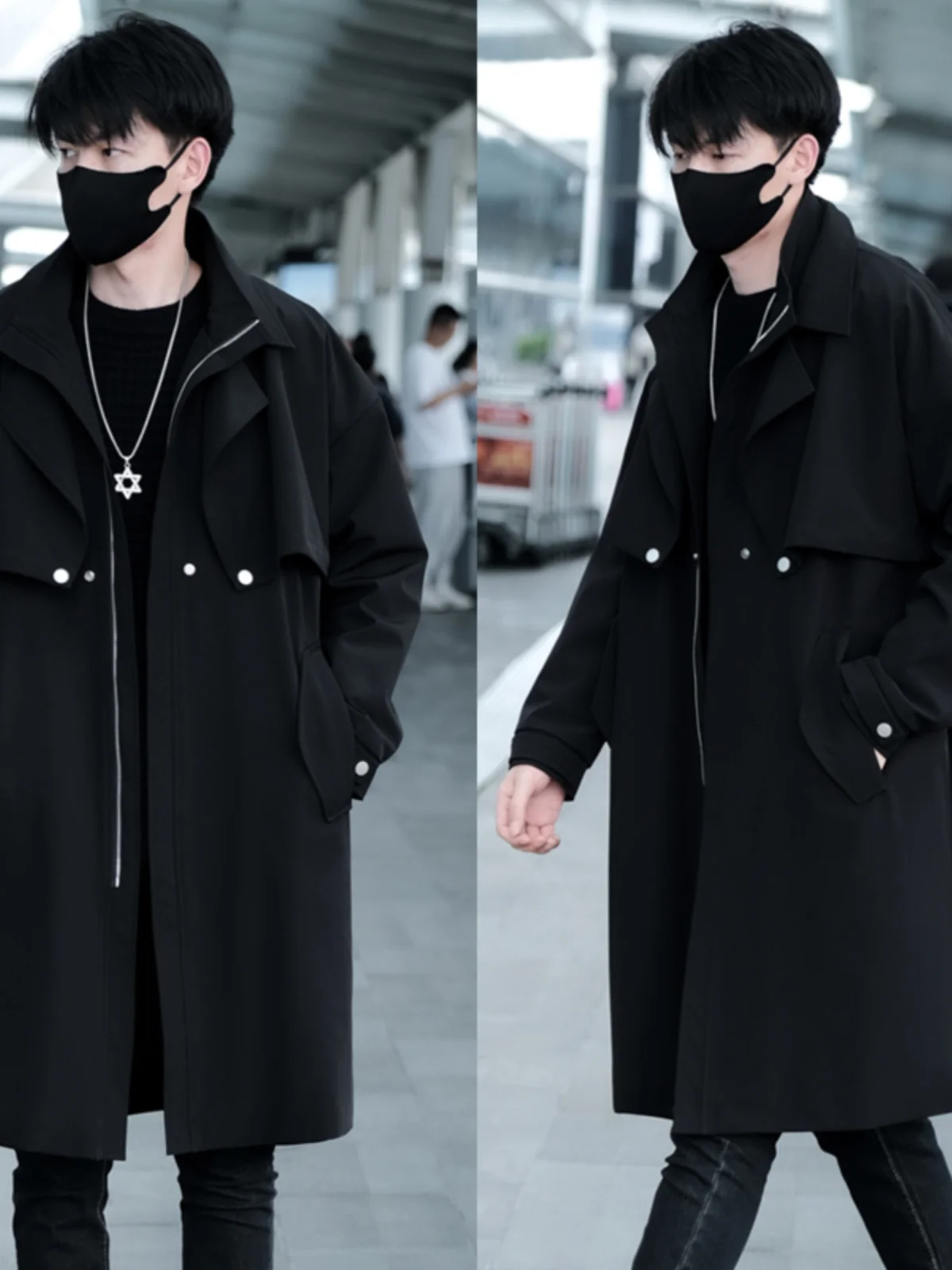 

Briti Sle Men's Casual Overcoat Long Coat Spring Autumn Korean Version Faionable Mid-Length Knee-High Trendy Men's Clot...