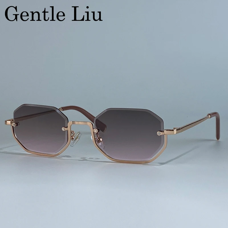 شبه بدون شفة المثمن فاسق النظارات الشمسية النساء 2025 العلامة التجارية الفاخرة خمر إطار معدني نظارات شمسية للسيدات العصرية في الهواء الطلق النظارات #6