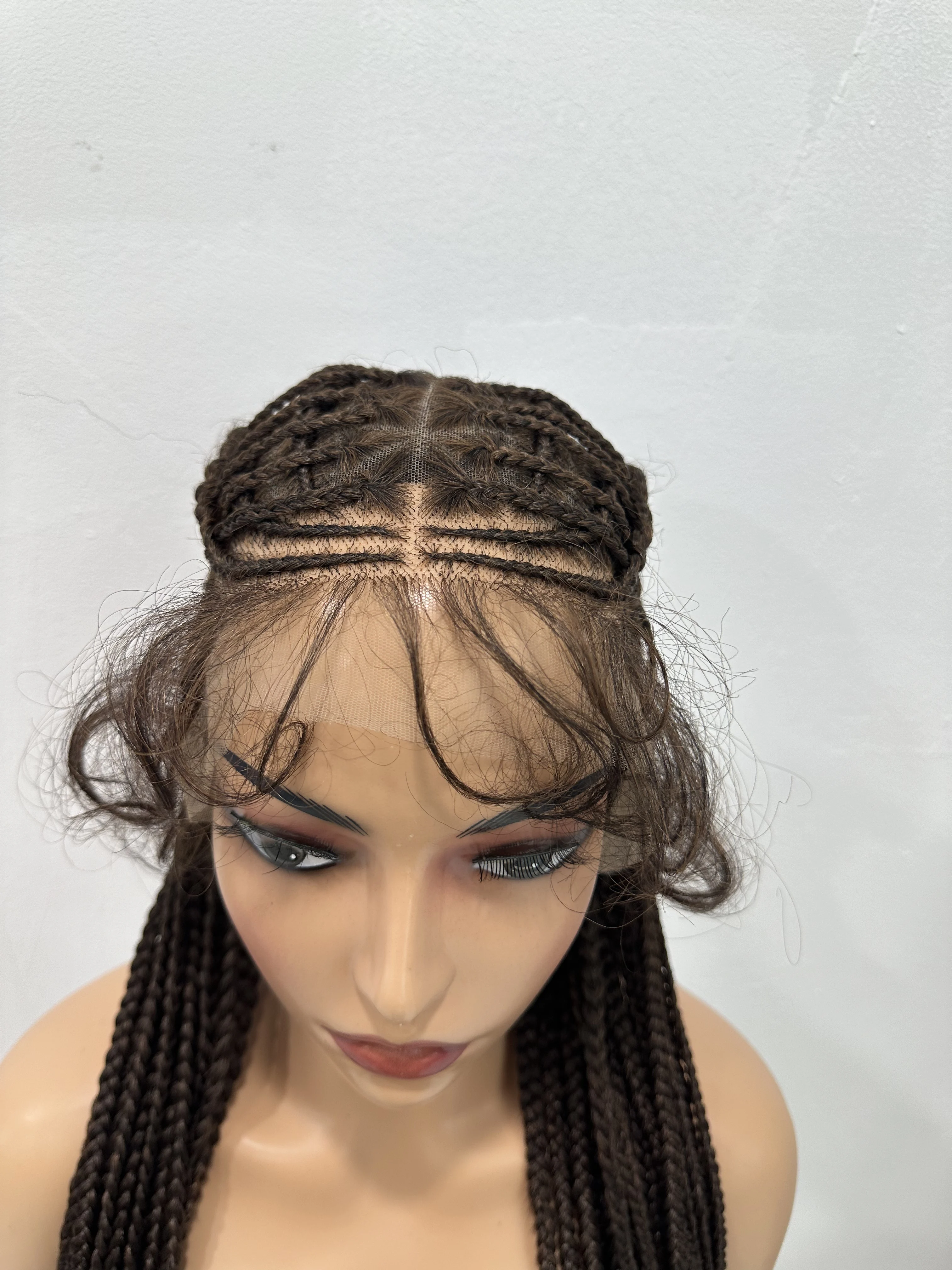 Hz sintético 36 "trranças trançadas perucas para preto feminino peruca cheia do laço trança africano caixa sem nós tranças cabelo perucas dianteiras do laço