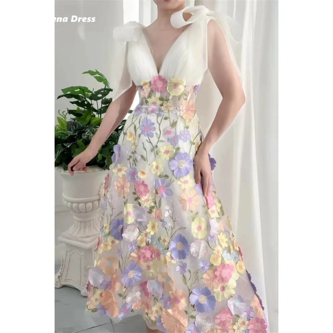

Lena V-neck Women Evening Dress Luxury Elegant Women Dresses Custom Made Flower Lace Ball Gown Bespoke Occasion Dresses Prom