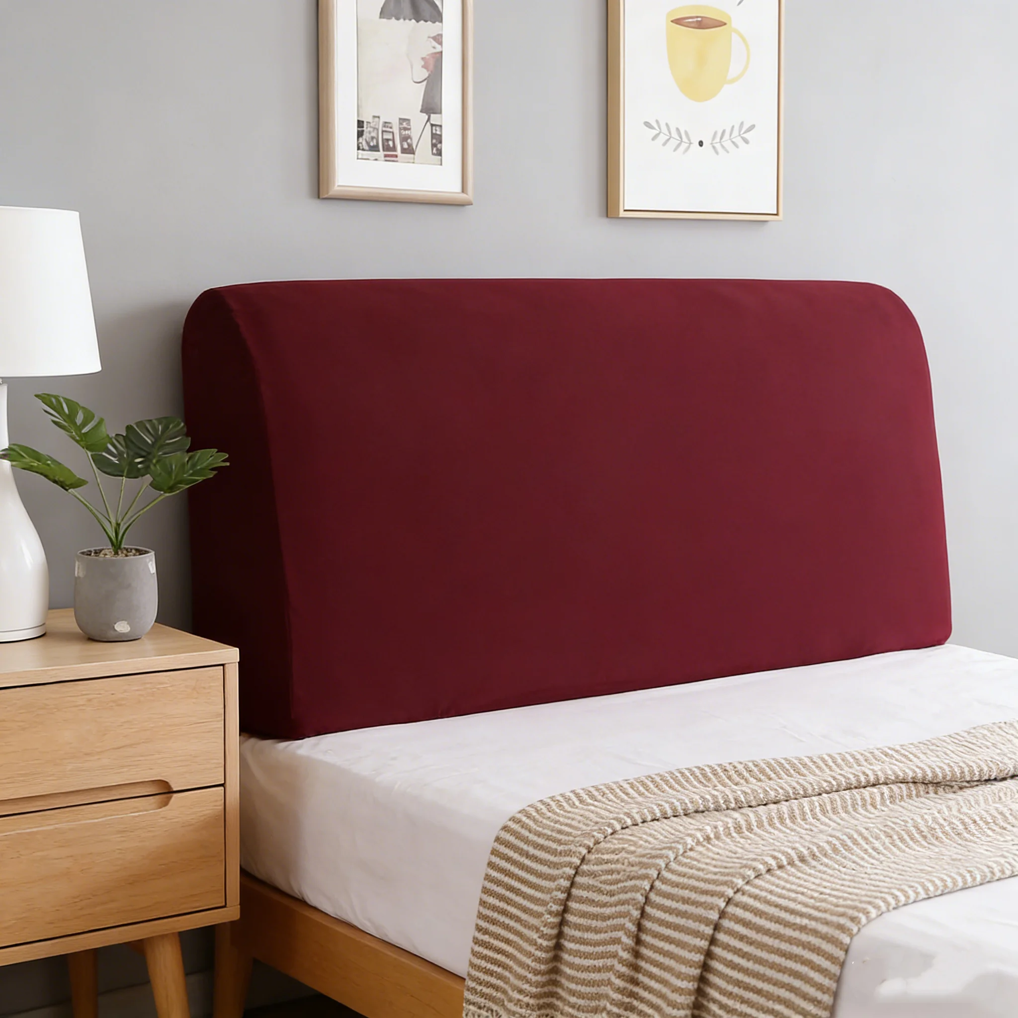 Simple Elastic Slipcover for Headboard, Black Velvety Soft Full Protection, Easy Install Bed Frame Cover