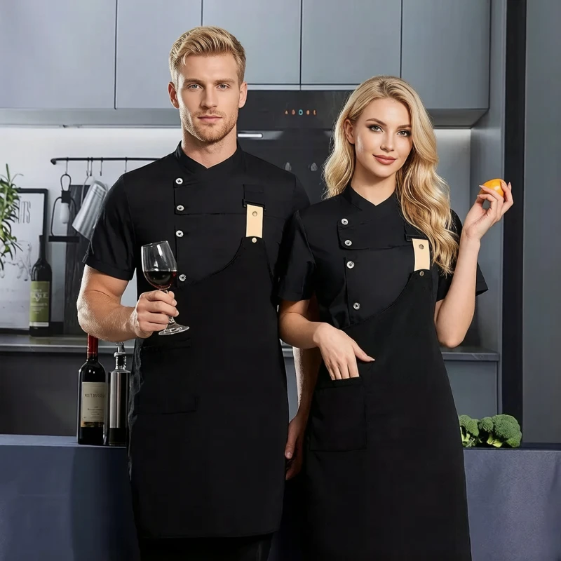 Chef Uniform Set Jacket Apron Men Women Restaurant Kitchen Cook Waiter Top&Apron