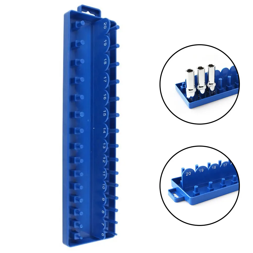 Practical High Quality Socket Storage Organizer 3/8 Inch Wrench Blue Sleeve Bracket Tool Organizer 1pc Plastic