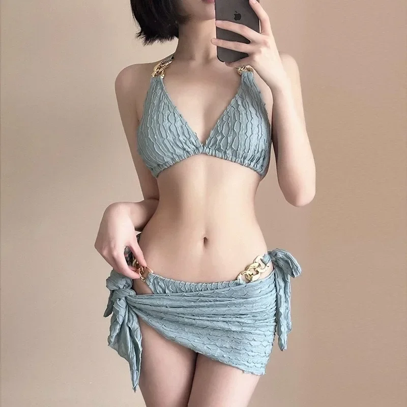 Sexy Bikini Set Women's 2025 New Style Beach Vacation Three-piece Pure Desire Style Separate Swimsuit for Female