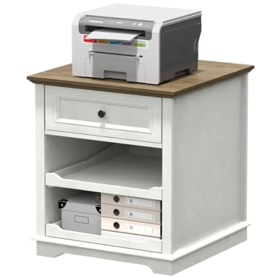 Lateral File Cabinet 3 Drawer File Cabinet with Charging Station, Printer Stand with Open Adjustable Storage Shelves, Lateral F