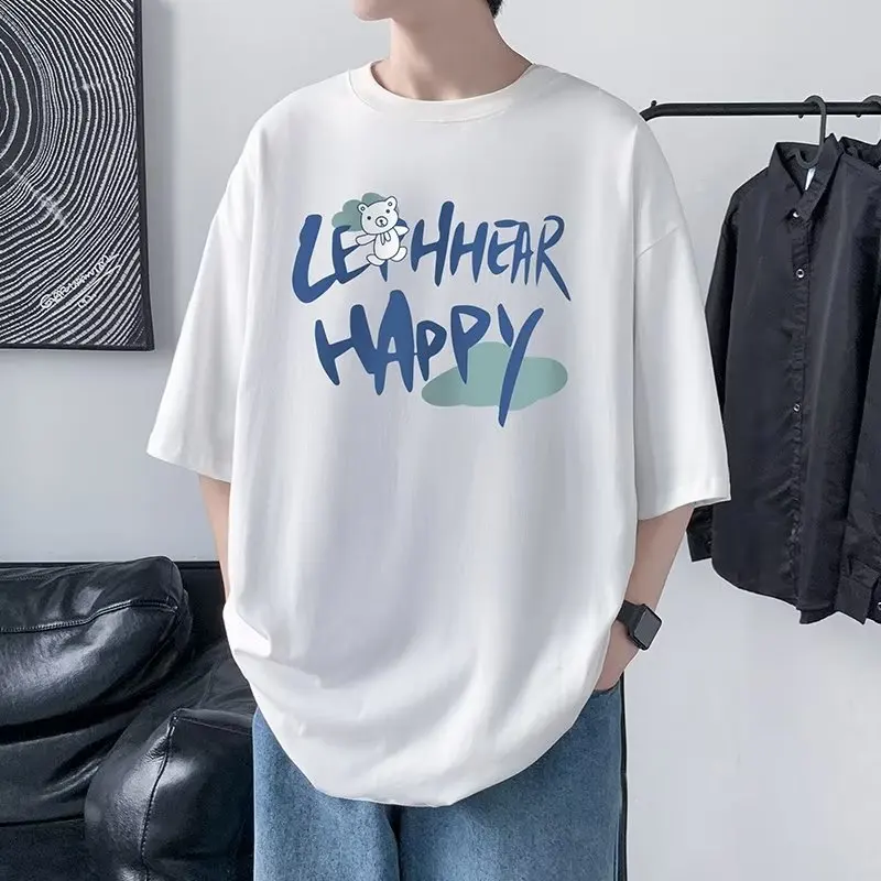 

Men's Casual Oversized T-shirt Pure Cotton Loose Breathable Vintage Y2k Tops Clothes Harajuku Streetwear Short Sleeve Tee Sale