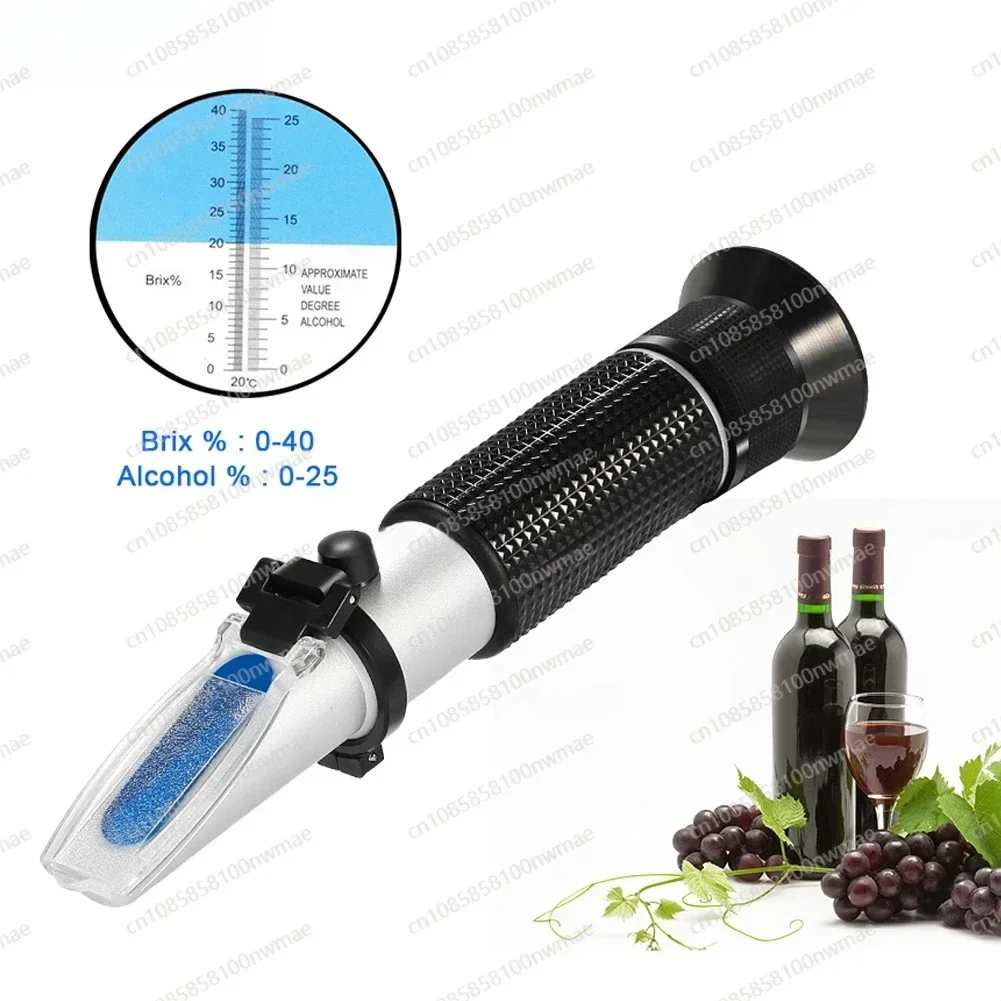 0-40% Brix 0-25% Alcohol Grapes Wine Refractometer ATC Handheld Concentration Meter Fruit Sugar Content Tester Measurement