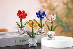 Crystal Sunflower Figurine Table Crystal Flower Collectible Ornament Home Decoration Souvenir Gifts