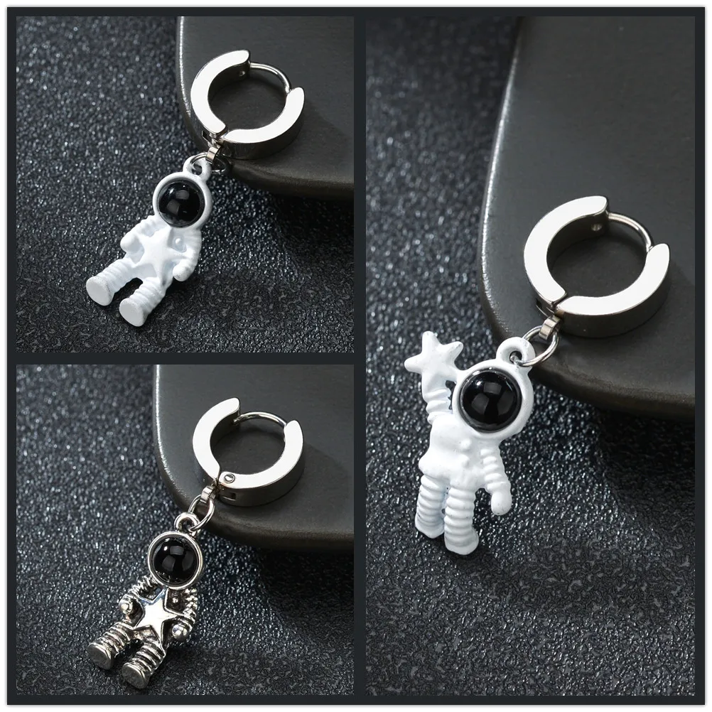 1pc Punk Stainless Steel Space Astronaut Stars Pendant Earring Piercing Earrings For Women Hiphop Fashion Men Jewelry