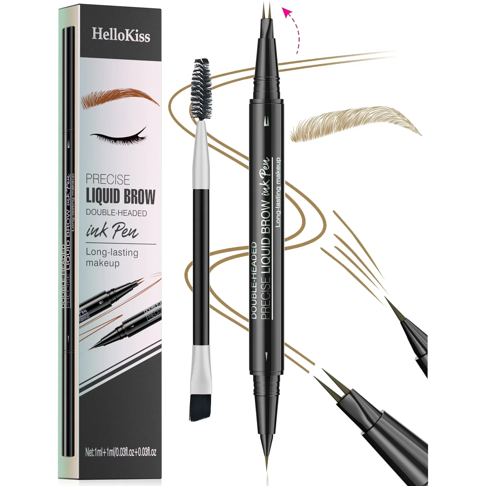Double Headed ดินสอเขียนคิ้ว Brow สีดําธรรมชาติคิ้ว Enhancers กันน้ํายาวนานสวมใส่ง่ายแต่งหน้าตาปากกา 2-TIP