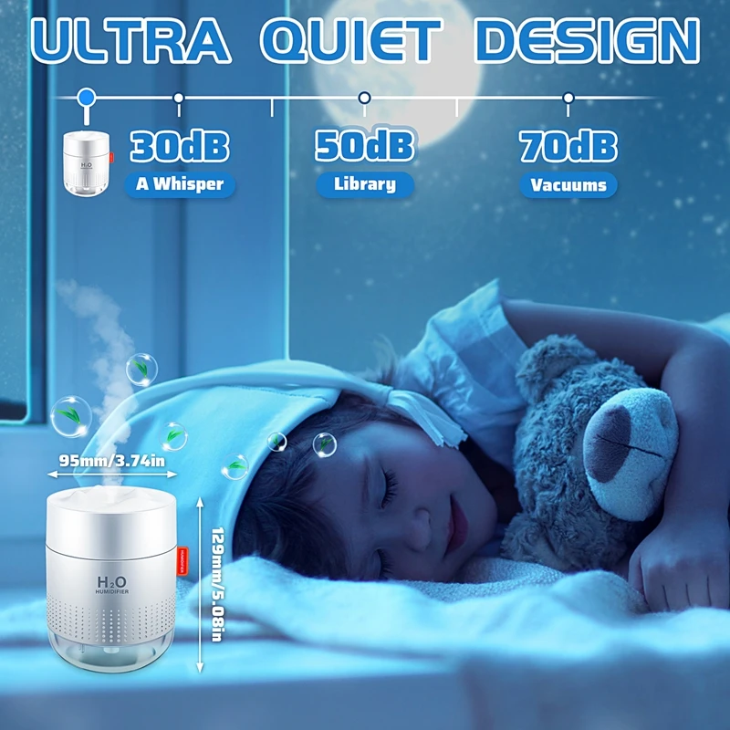 Увлажнитель воздуха ультразвуковой, 500 мл, с USB-зарядкой