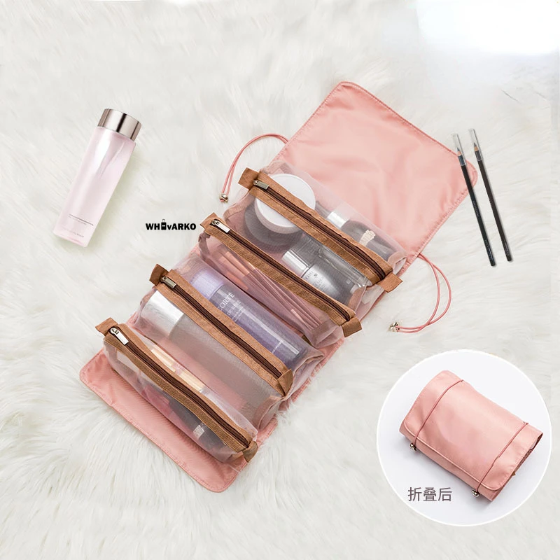 4in1 Detachable Makeup Bag Cosmetic Organizers Folding Portable Wash Bag Large Capacity Toiletry Bag Separation Travel Storage