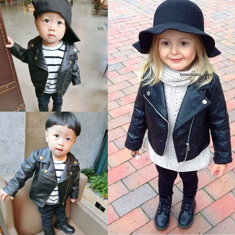 

Toddler Solid Color Lapel Leather Coat Baby Boy Girl Spring Autumn Winter PU Coat Fashion Leather Jackets For Kid 1-5Y